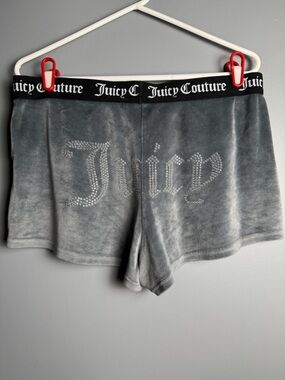 Juicy Couture Gray Velour Sleep Shorts Womens Ultra Soft Embellished Logo Size L